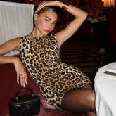 Fashionable Retro Leopard Print Dress Slim Fit Tight Waist Hip